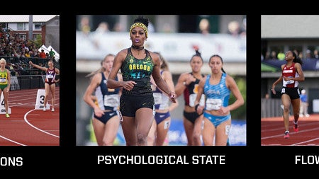 Image depicting track star Raevyn Rogers in pre-condition, psychological, and flow experience states